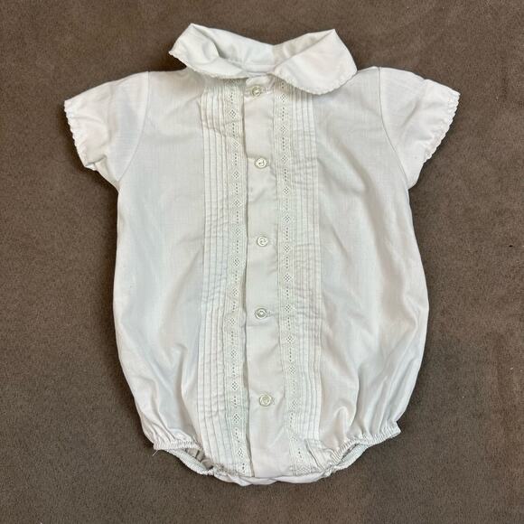 Vintage Alexis Pleated Romper Baby Boys 3 Months White Christening Collar - Picture 1 of 10